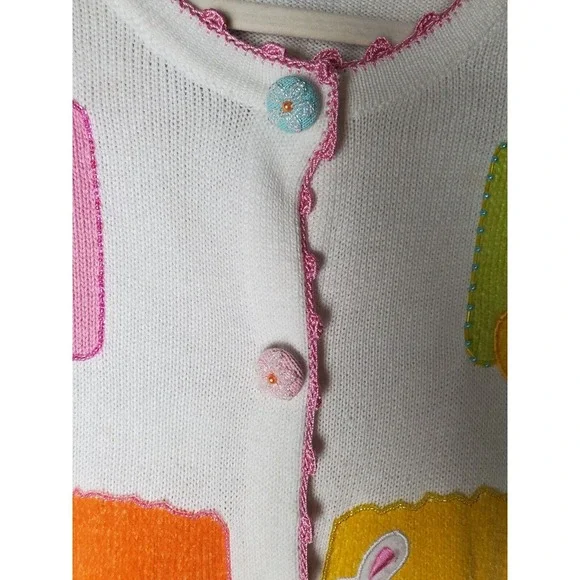 Read Berek Easter Bunny Chicks Flowers Spring Sweater 1XL Whimsical Novelty - Picture 5 of 13